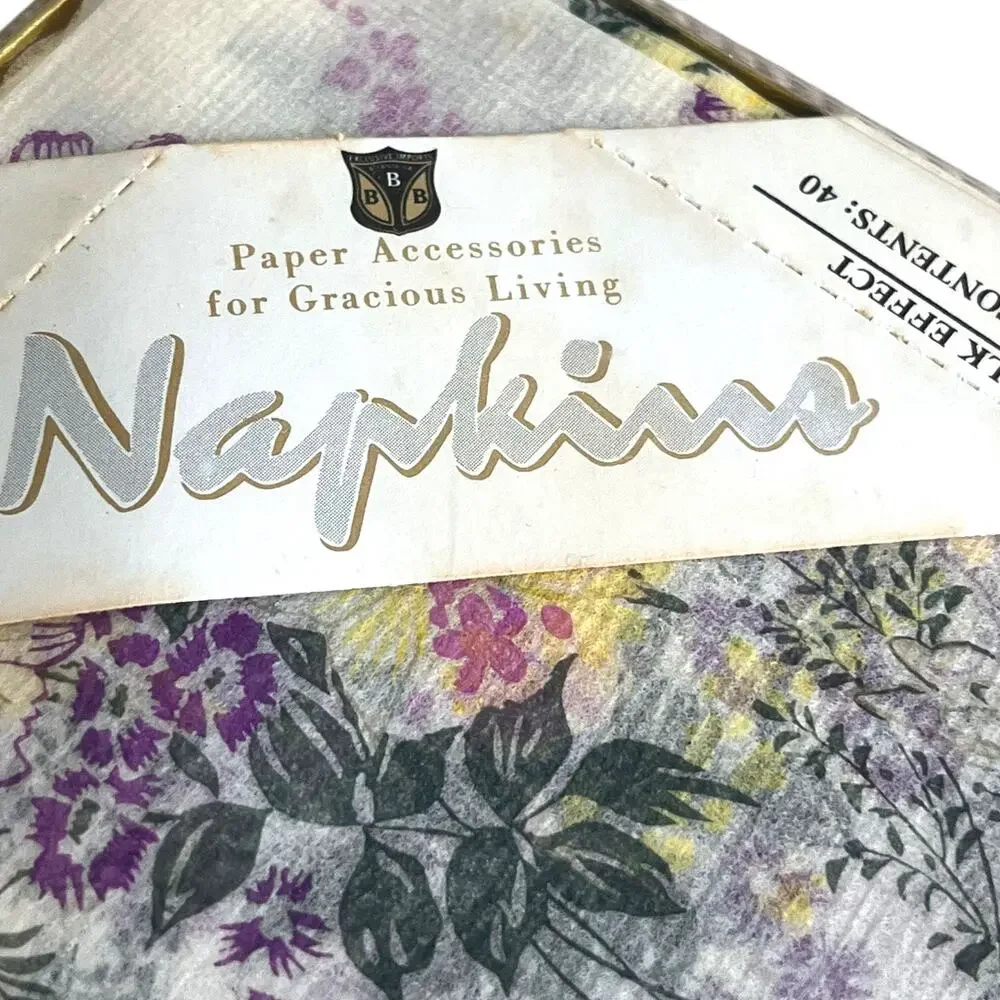 40 Vintage Silky Tea Napkins Dining Home Entertaining Complete Set Garden floral